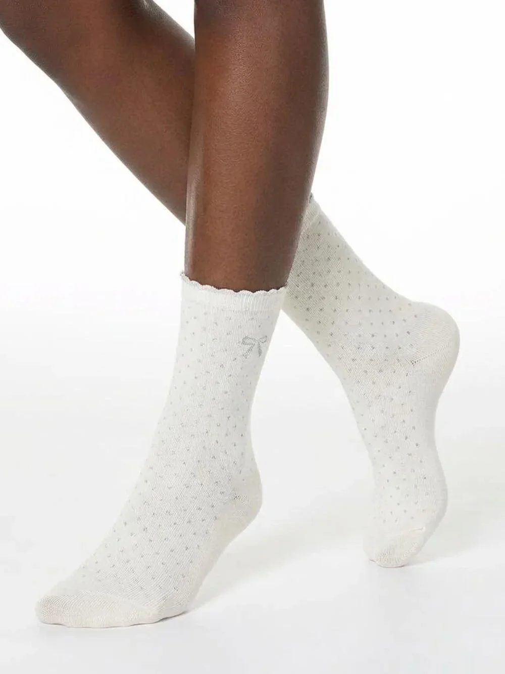 Korean Women's Premium Crew Socks - Sparking Ribbon Casual - 6 Pairs